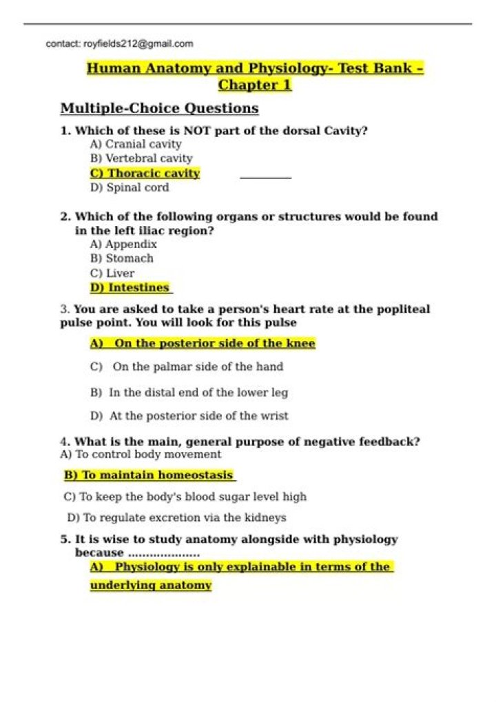 Free Download: Human Anatomy and Physiology Questions & Answers PDF