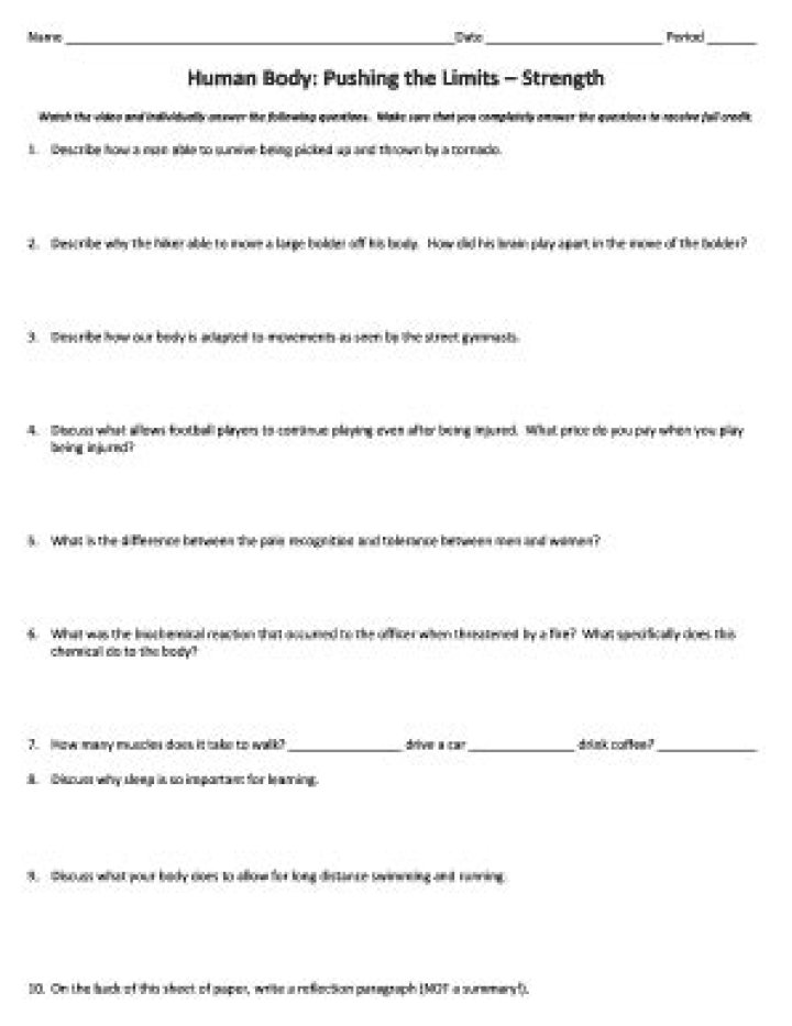 Human Body Pushing Limits Strength Worksheet PDF – Build Endurance & Power