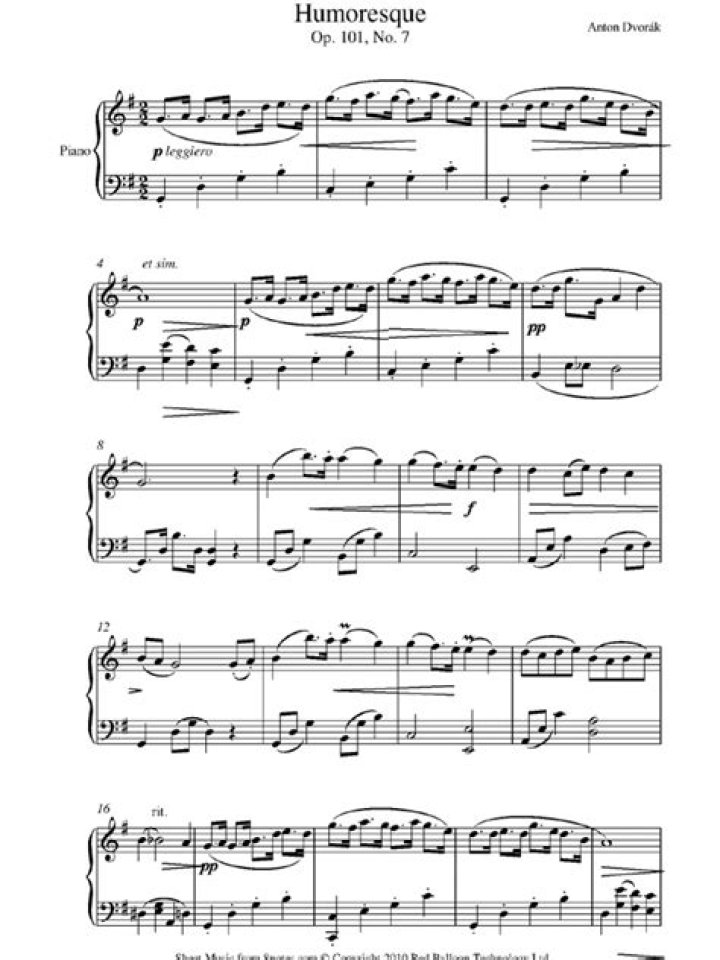 Download Humoresque Dvorak Piano Sheet Music PDF for Free