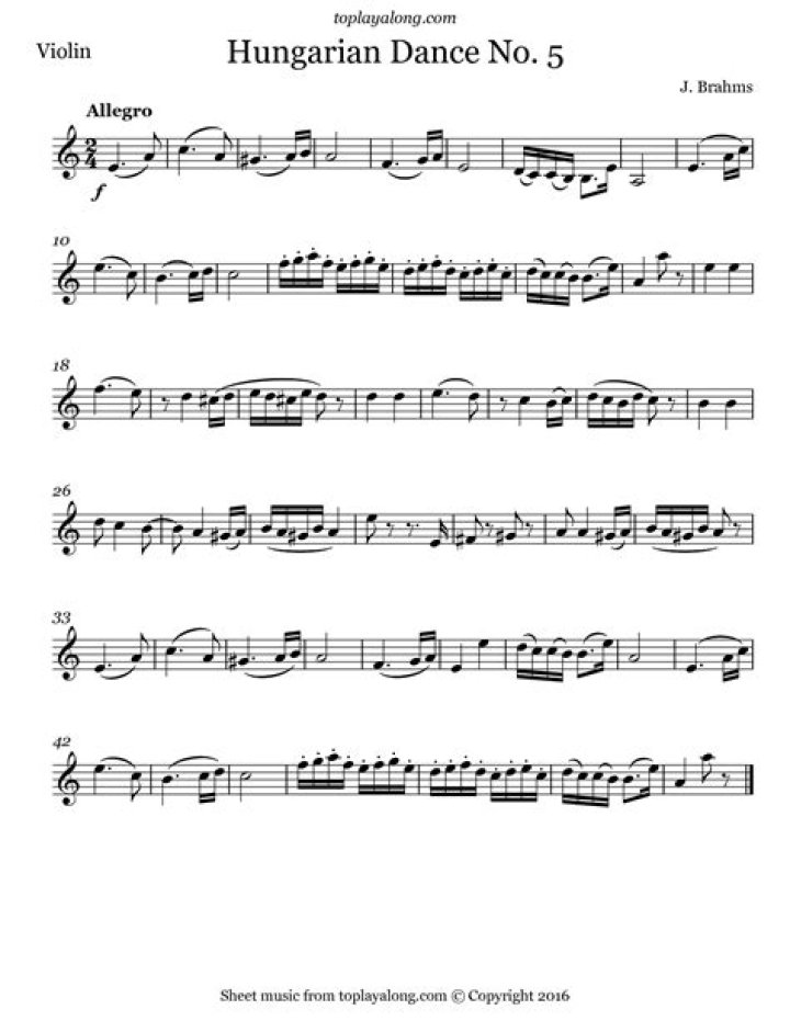 Hungarian Dance No. 5 Violin Sheet Music PDF – Download Free Printable