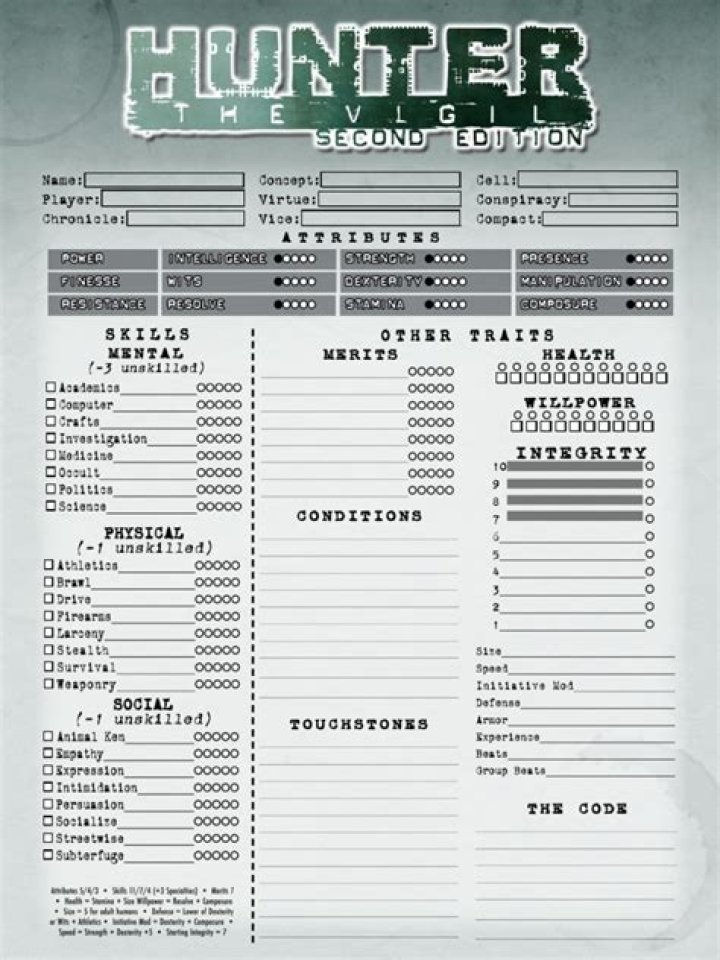 Hunter the Vigil Character Sheet PDF – Ultimate Combat Guide