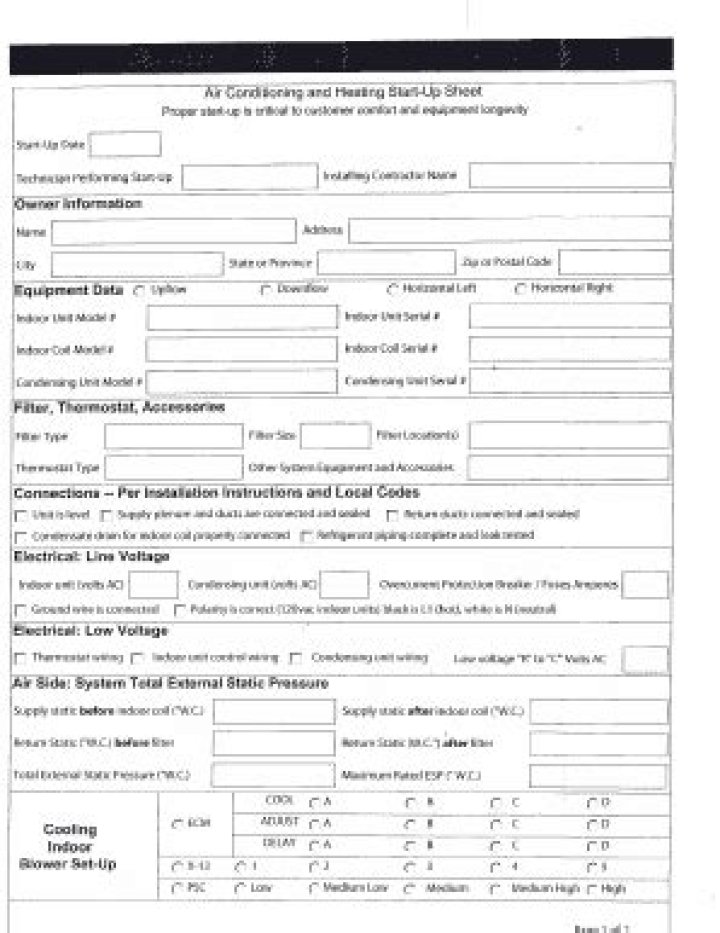 HVAC Start-Up Sheets PDF: Complete Installation Guide & Specifications