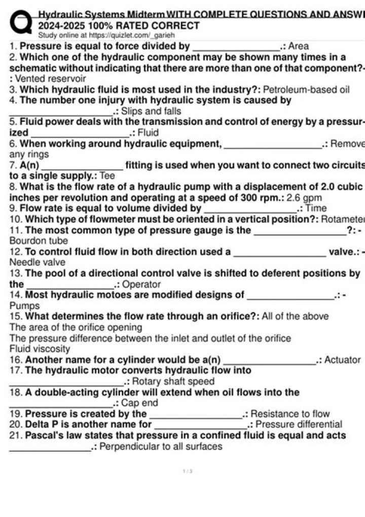 Hydraulic System Questions & Answers PDF – Expert Guide