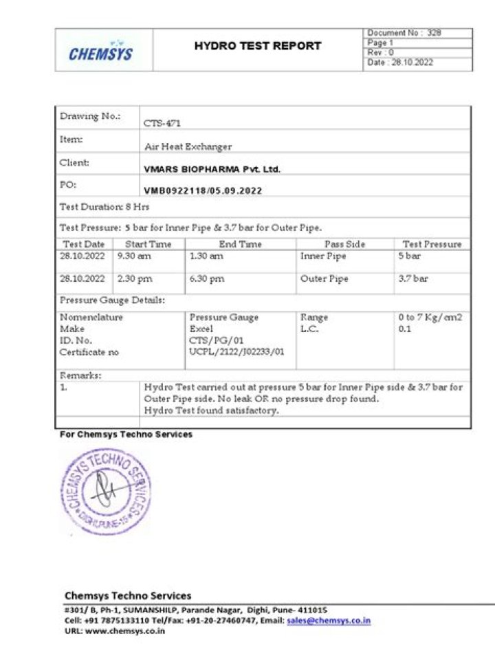 Download Official Hydro Test Report PDF Now