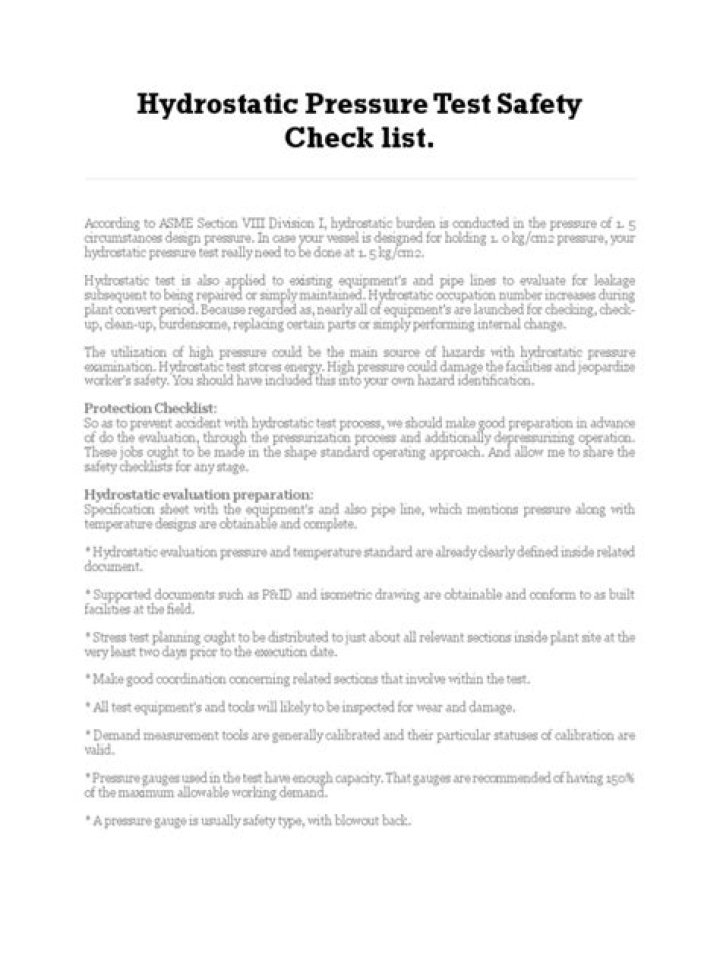 Hydrostatic Pressure Test Safety Checklist PDF: Essential Safety Guidelines