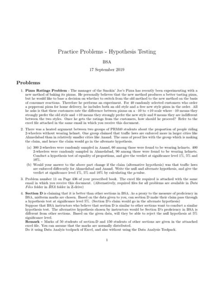 Hypothesis Testing Practice Problems PDF: Master Statistical Inference