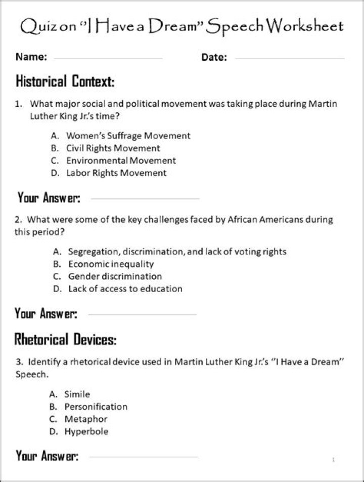 I Have a Dream Speech Questions PDF: Analysis & Study Guide