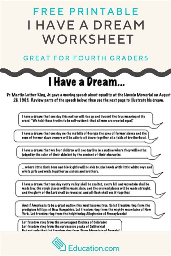 I Have a Dream Speech Worksheet PDF for Classroom Use
