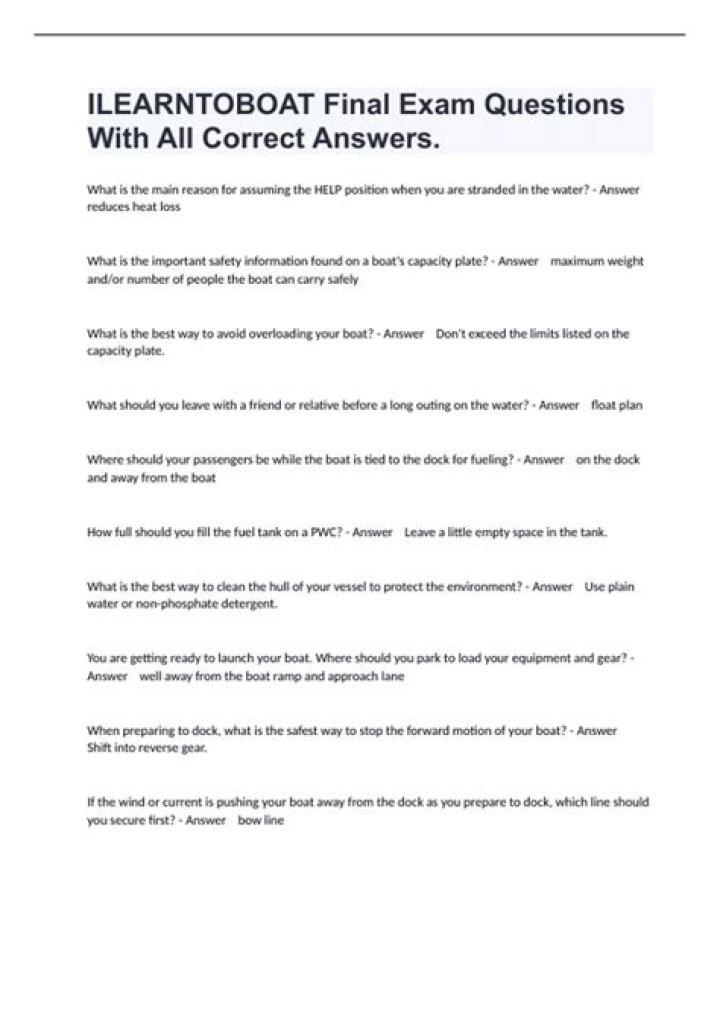 Final Exam Answers for Boating – Learn to Boat PDF Guide