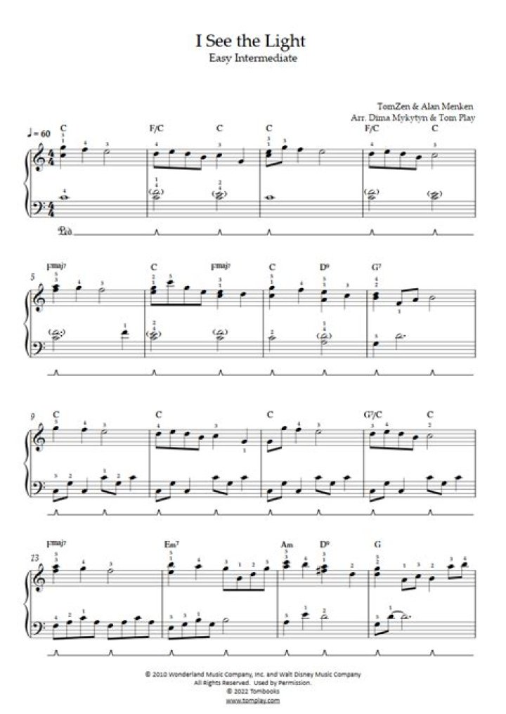 I See the Light Vocal Sheet Music PDF for Immediate Download