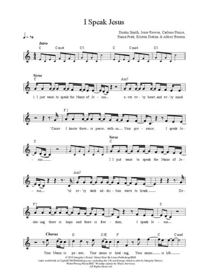 I Speak Jesus Lead Sheet PDF – Free Download