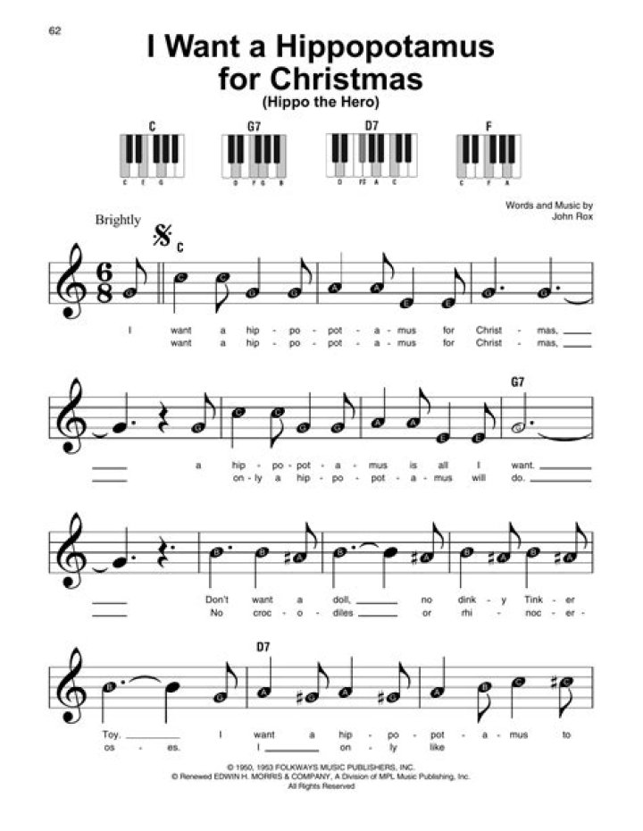Free Hippo Christmas Sheet Music PDF – I Want a Hippopotamus for Christmas