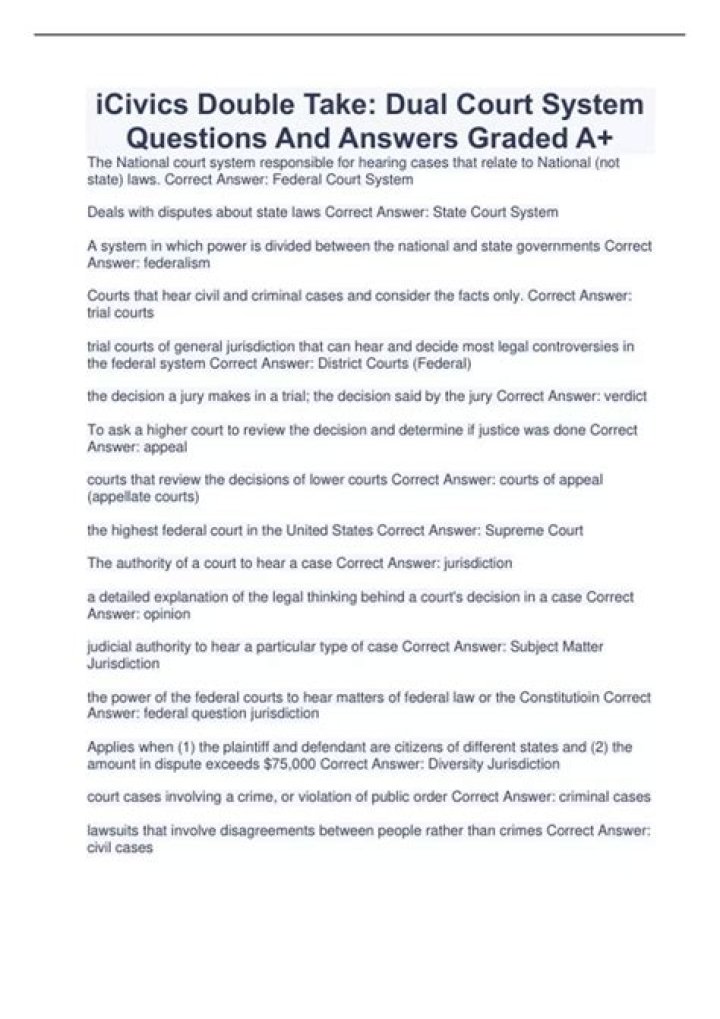 ICIVICS Double Take Dual Court System Answer Key PDF – Study Guides & Answers