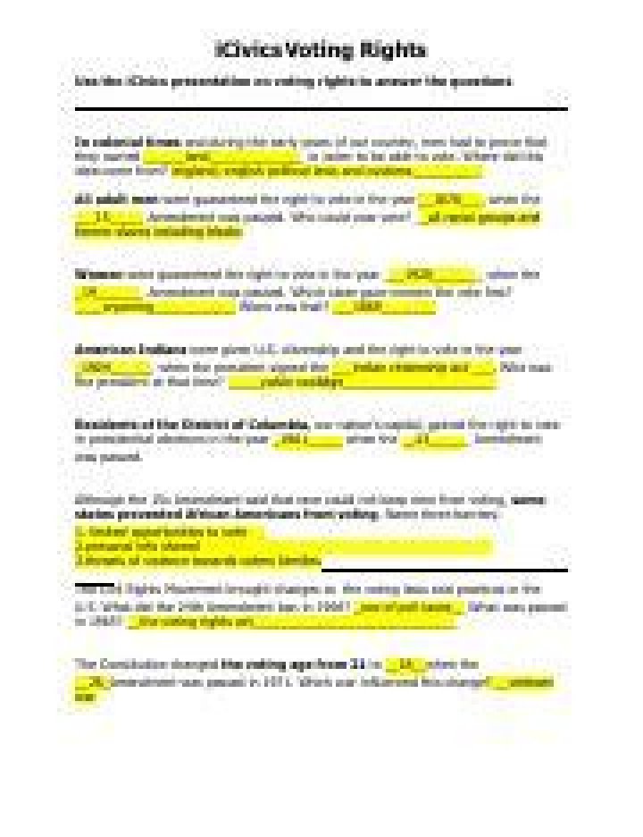 ICIVICS Voting Rights Note Sheet Answer Key PDF – Perfect Study Resource
