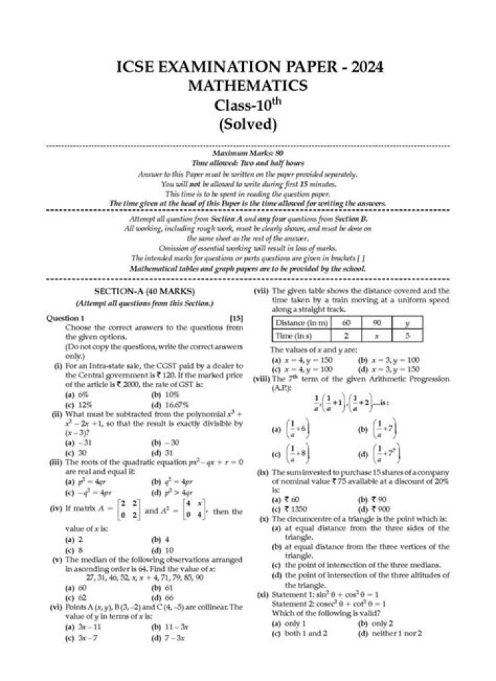 ICSE 2018 Maths Question Paper PDF Download – Free Study Resource