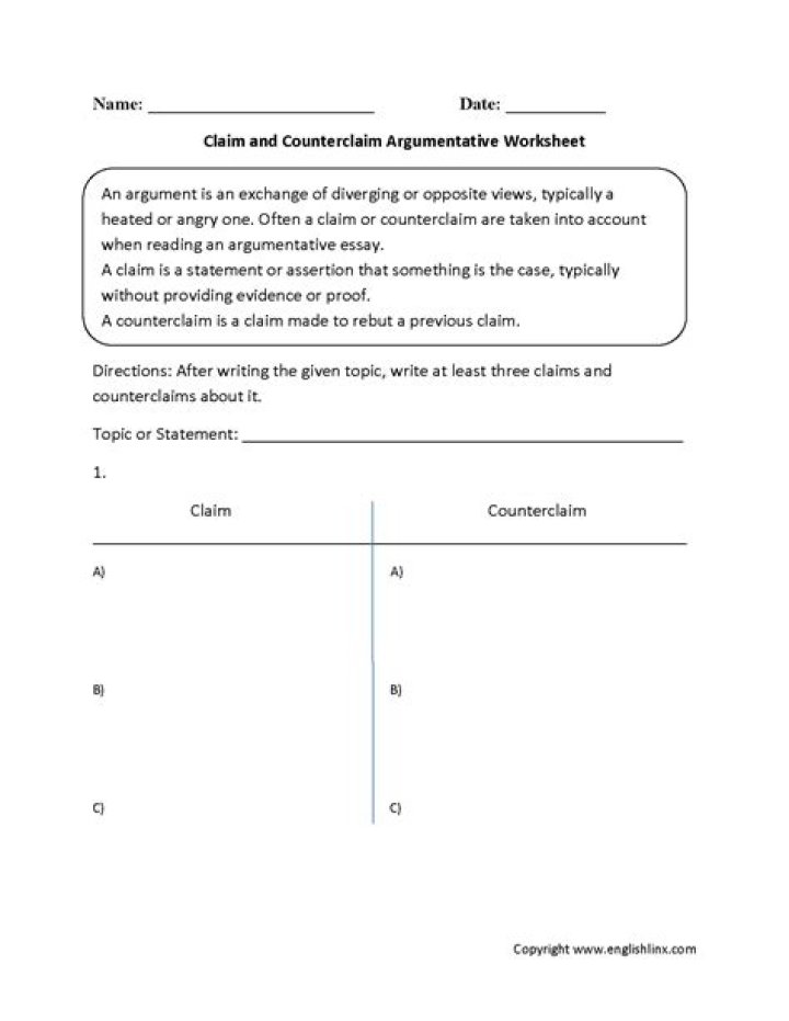 Identifying Claim and Counterclaim Worksheet PDF for Critical Thinking