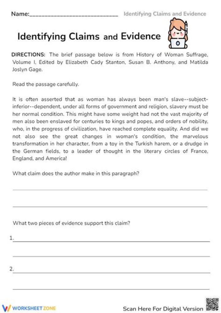 Middle School Worksheet: Identifying Claims and Evidence PDF