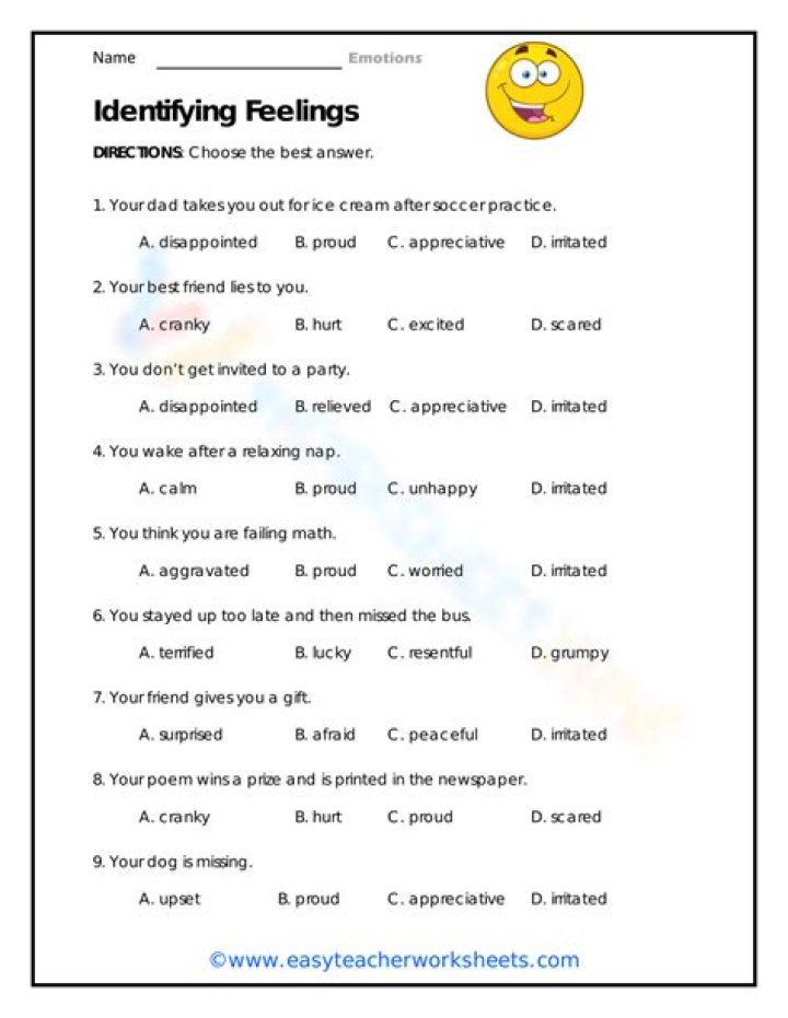 Free PDF Worksheet to Identify Emotions for Adults