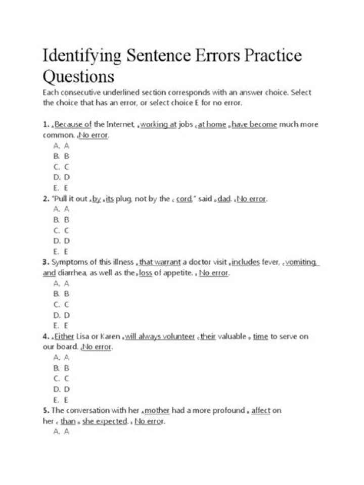 Identify Sentence Errors: Practice with Answers PDF