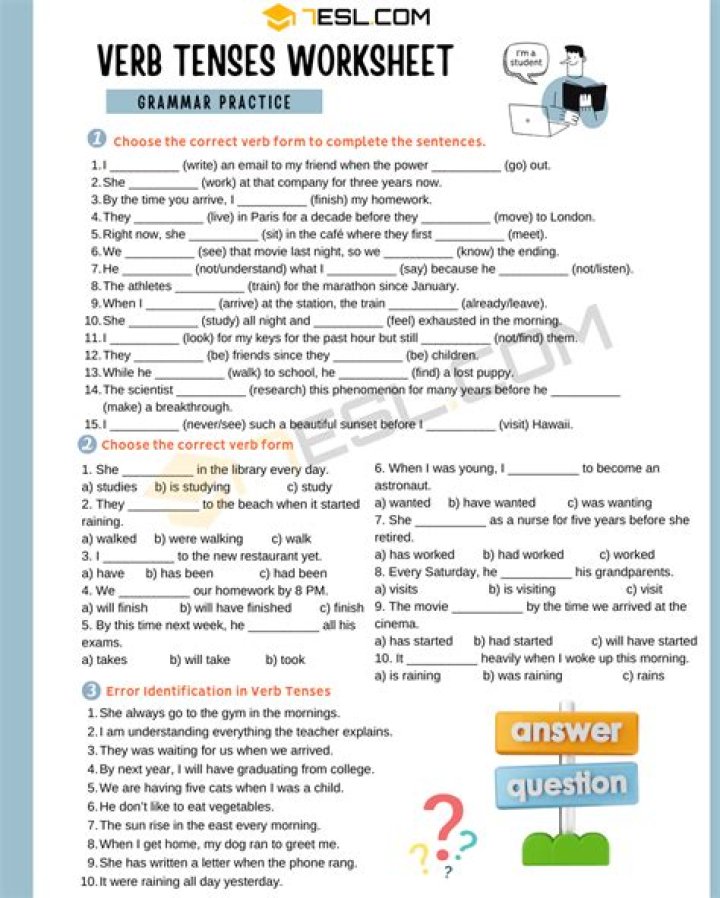 Identify Verb Tenses Worksheet PDF – Practice Worksheets for Grammar Mastery