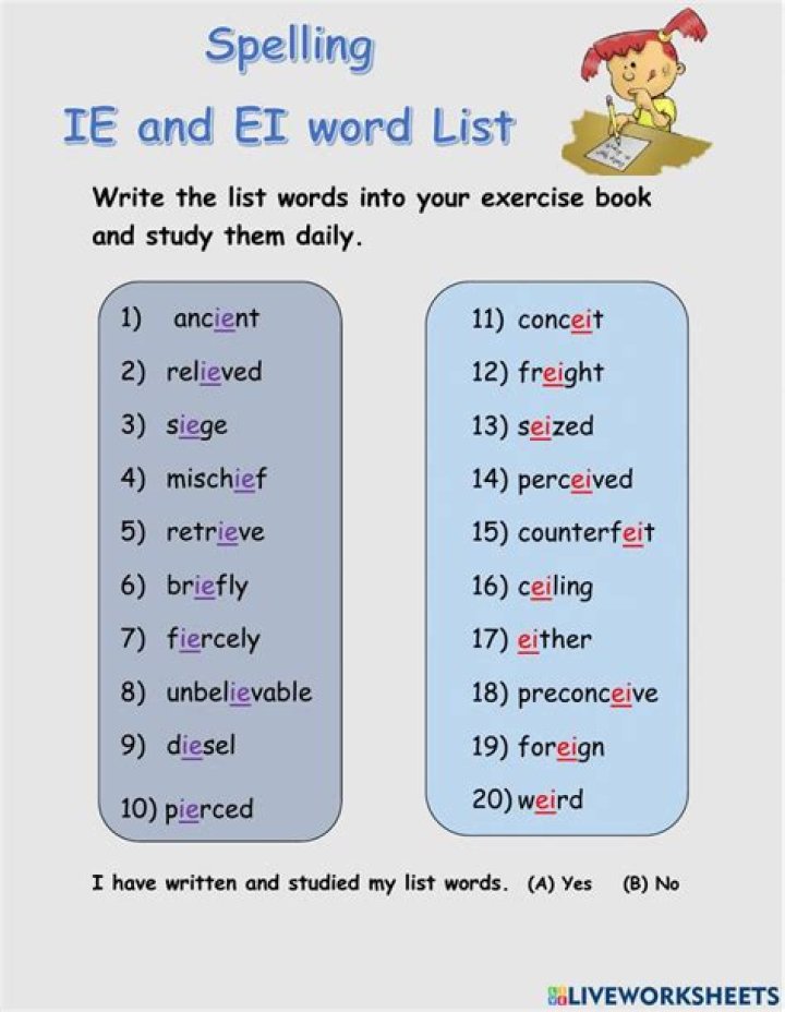 Free IE and EI Words List PDF – Improve Spelling & Phonics Skills