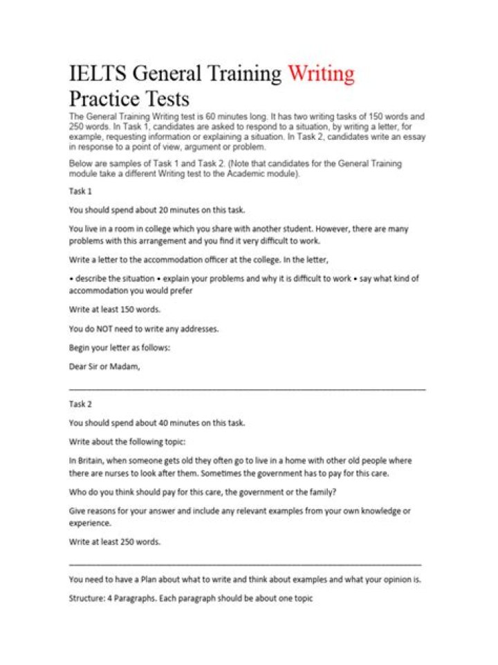 Free IELTS General Writing Practice Test PDF with Instant Answers