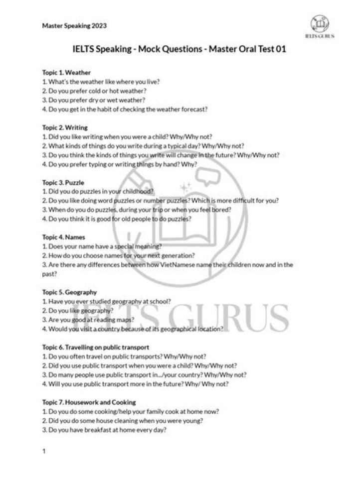 Free IELTS Speaking Mock Test PDF – Practice & Improve Speaking Skills