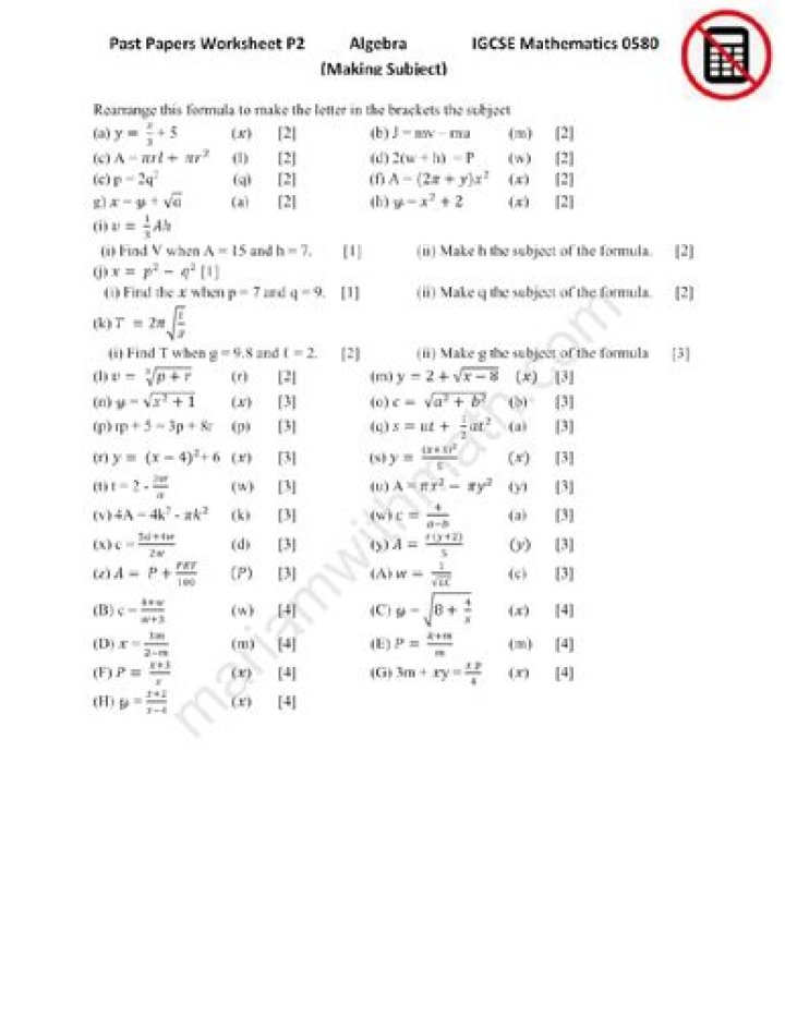 IGCSE Algebra Worksheets PDF – Free Download for Exam Success