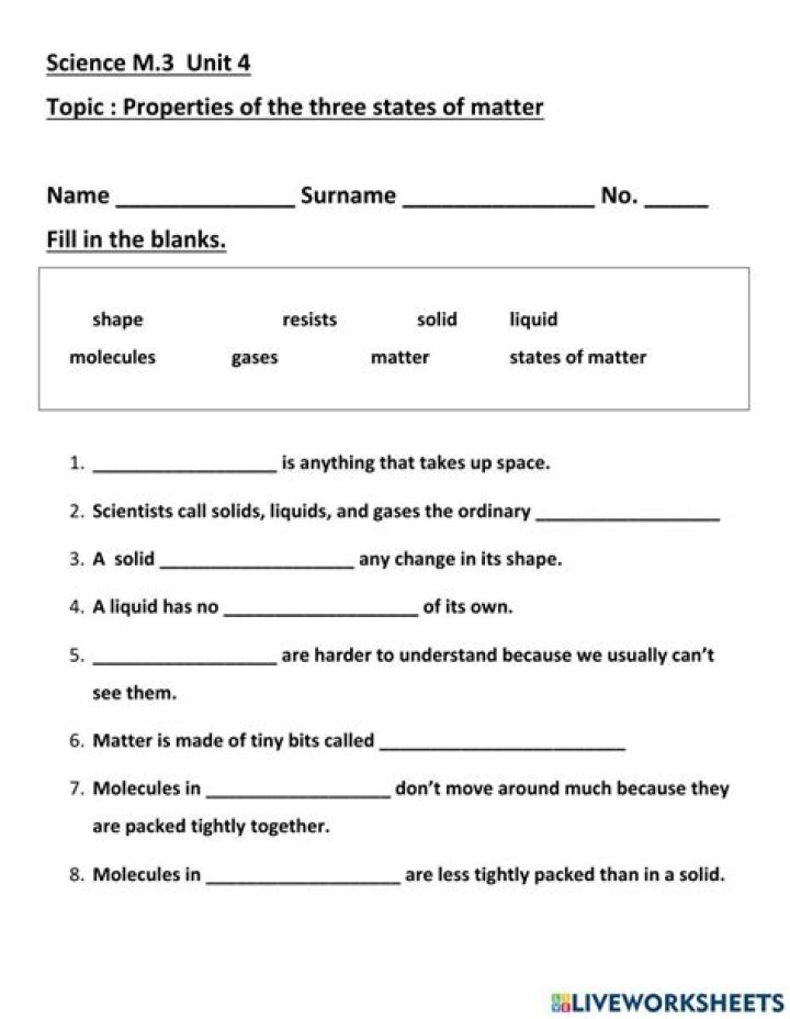 IGCSE Chemistry: States of Matter Worksheet PDF for Exam Practice