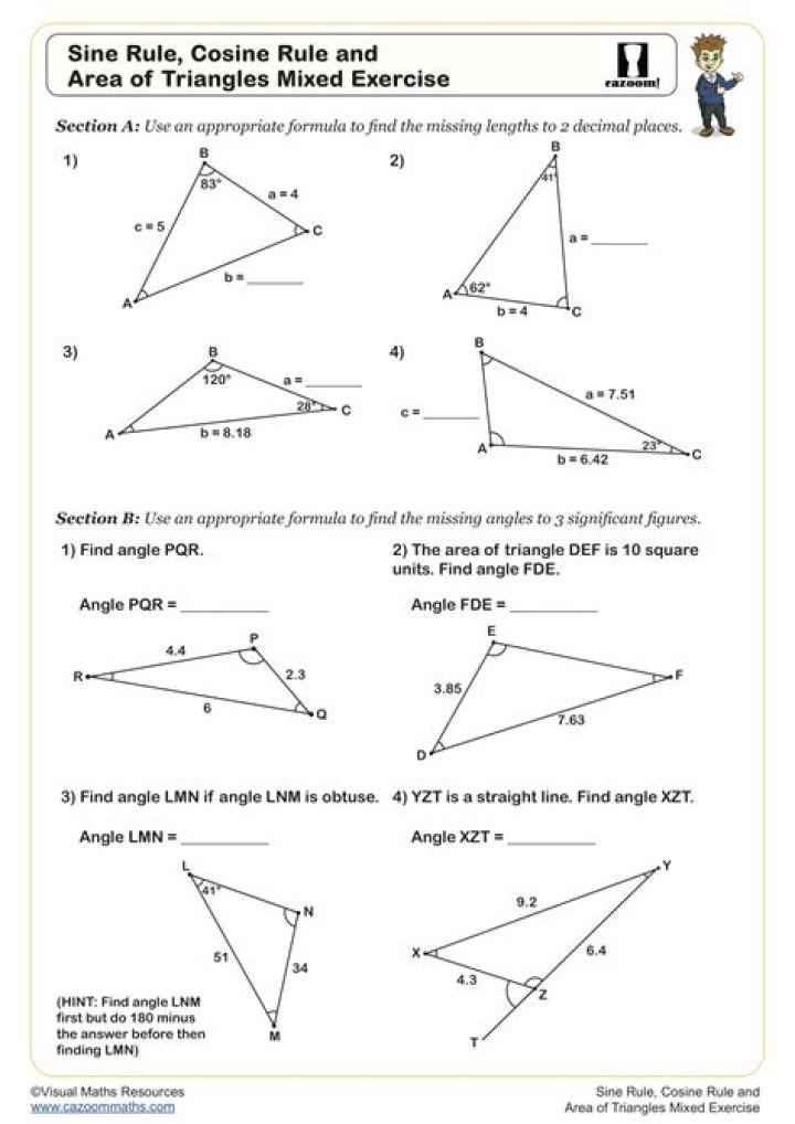 IGCSE Sine and Cosine Rule Worksheet PDF – Practice Problems & Solutions