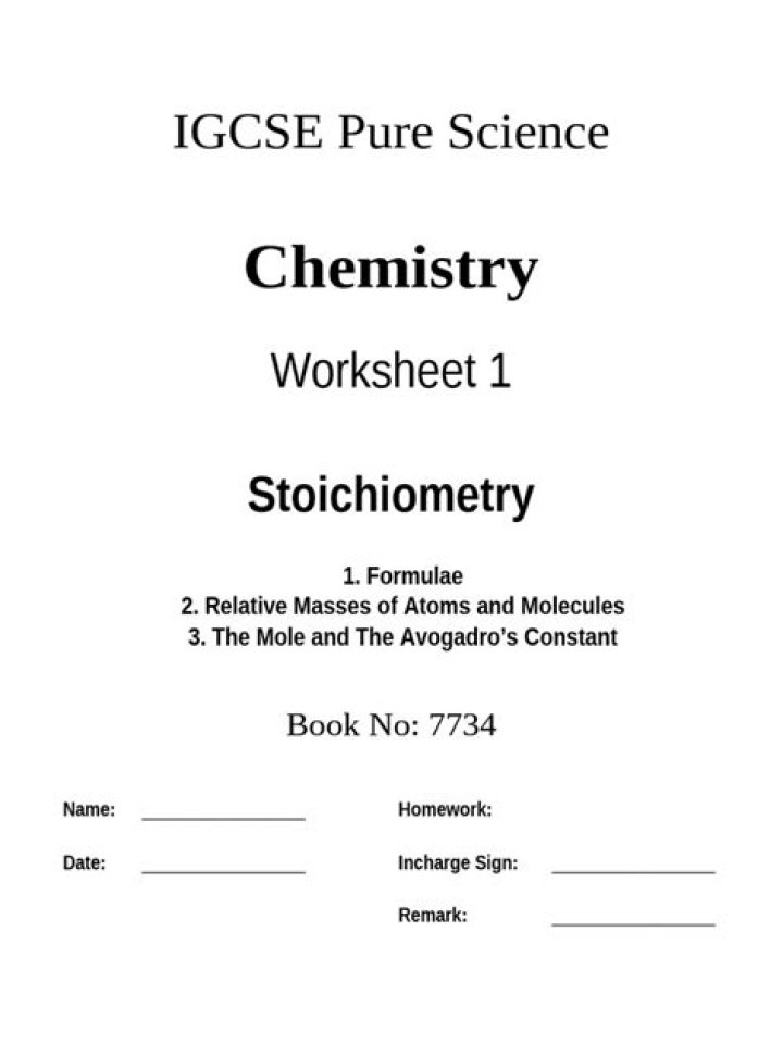 IGCSE Stoichiometry Worksheet PDF – Practice Problems & Answers