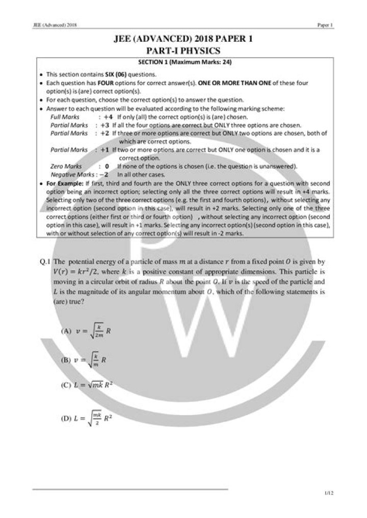 IIT JEE Advanced 2018 Question Paper with Solutions PDF - Download Now