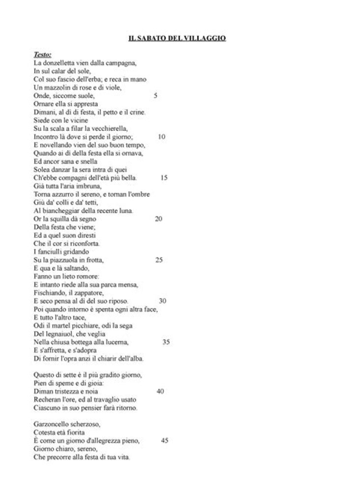 Il Sabato del Villaggio: Testo PDF Scaricabile Gratis