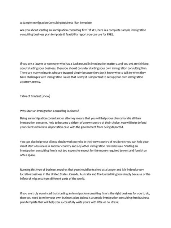 Immigration Consultant Business Plan Sample PDF for Success