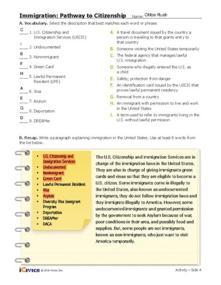 Immigration Pathway to Citizenship: Worksheet Answers & PDF Guide