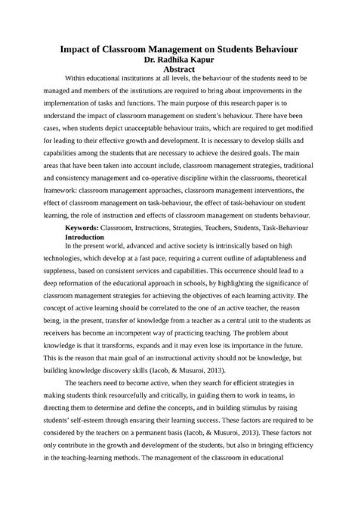 Impact of Classroom Management on Student Academic Performance PDF