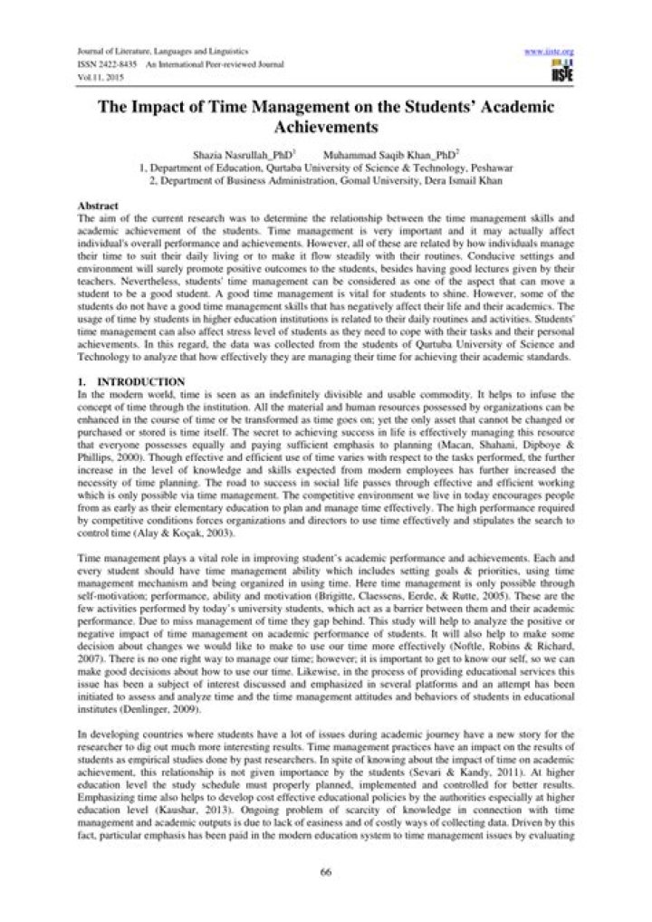 Impact of Time Management on Students' Academic Performance PDF