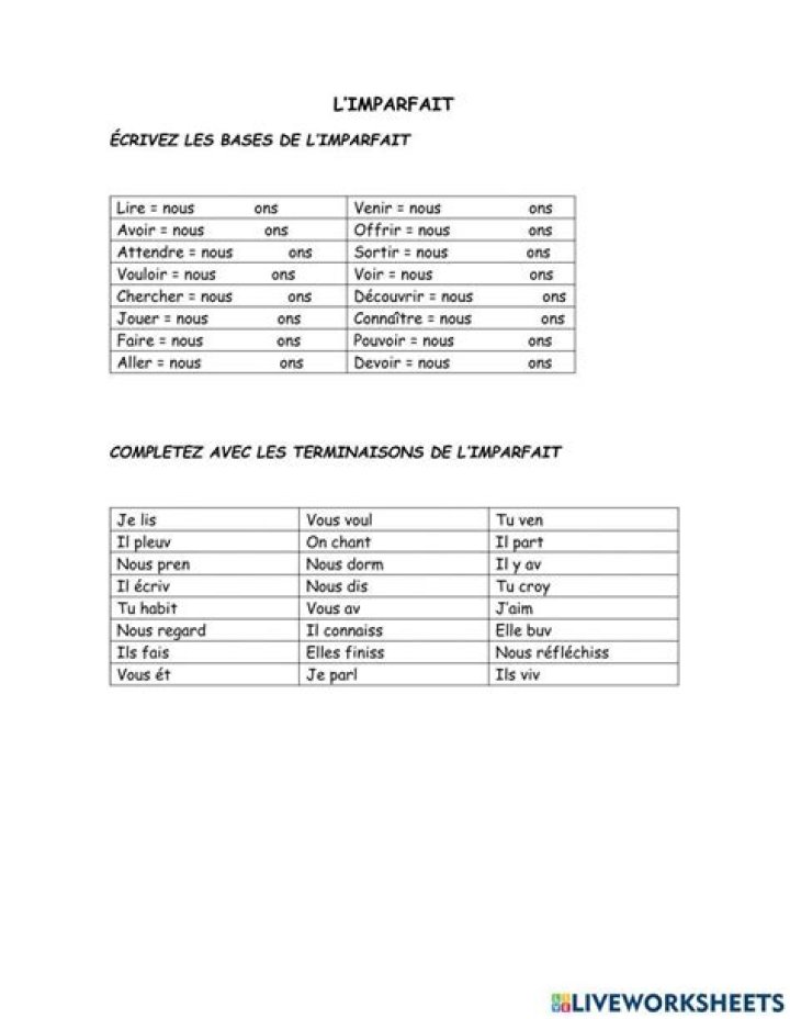 Imparfait Exercises PDF Worksheets for French Learning