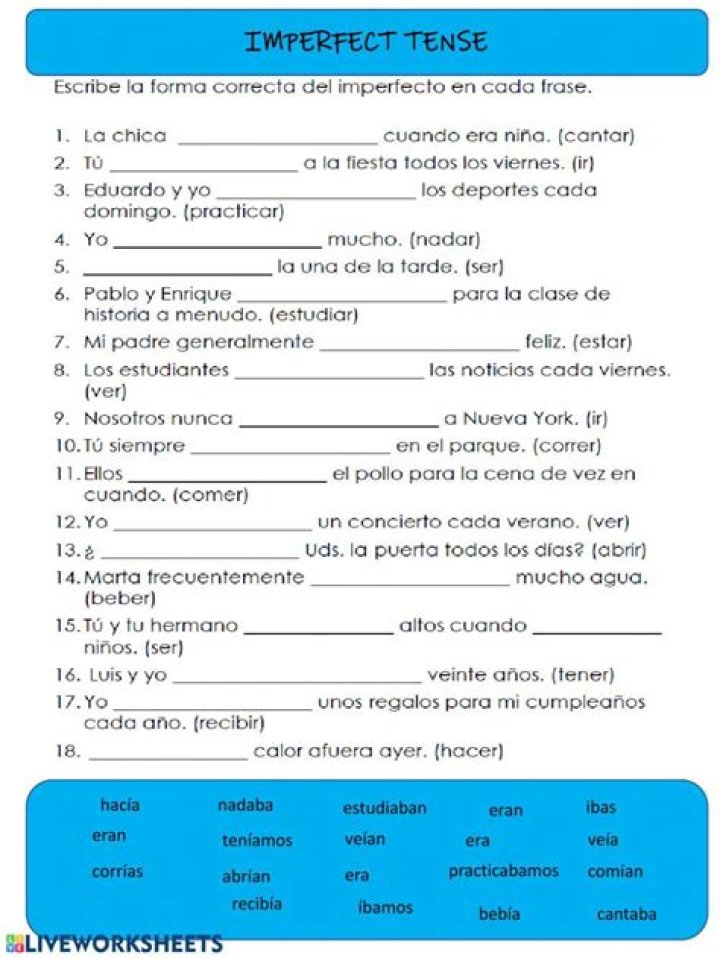 Perfect Your Spanish: Imperfect Tense Worksheet PDF