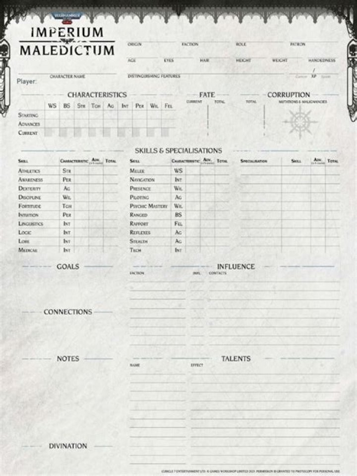 Imperium Maledictum Character Sheet PDF – Complete Game Master Resource
