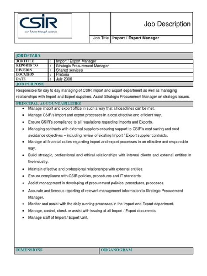 Import Export Manager Job Description PDF: Full Role Overview