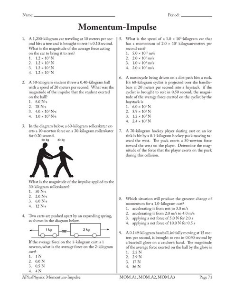 Impulse and Momentum Multiple Choice Questions with Answers PDF