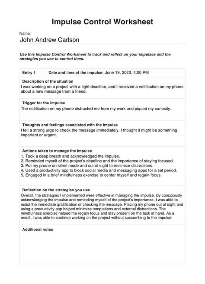 Impulsivity Worksheets for Adults PDF – Improve Emotional Control