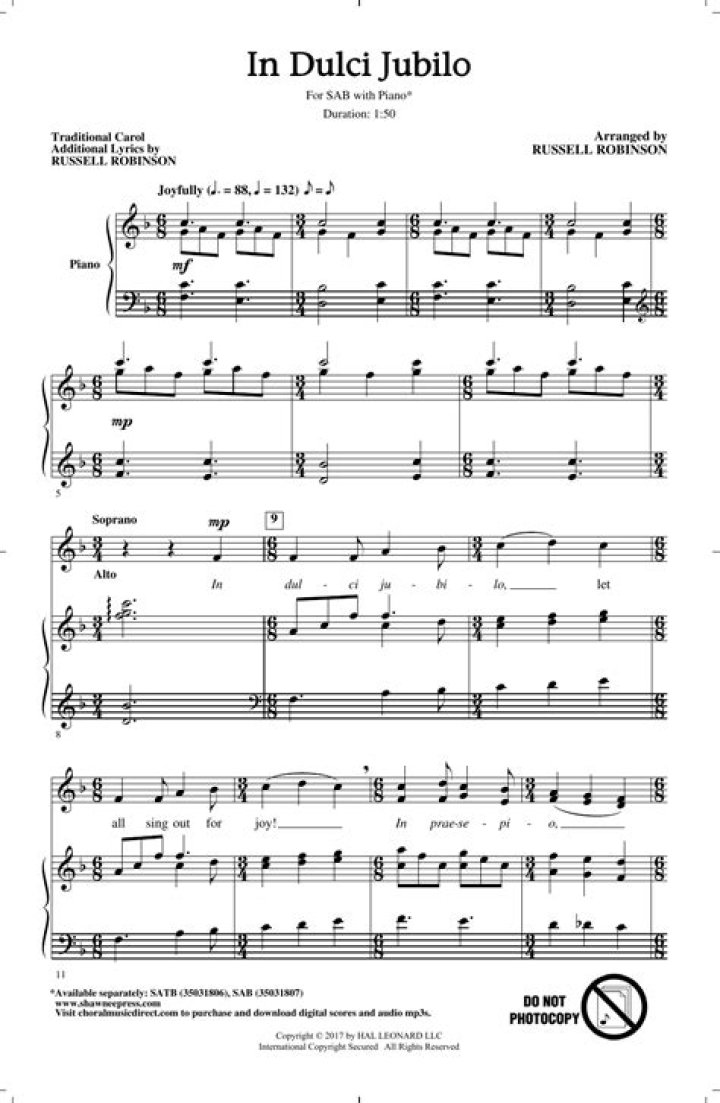 In Dulci Jubilo Sheet Music PDF for Free Download
