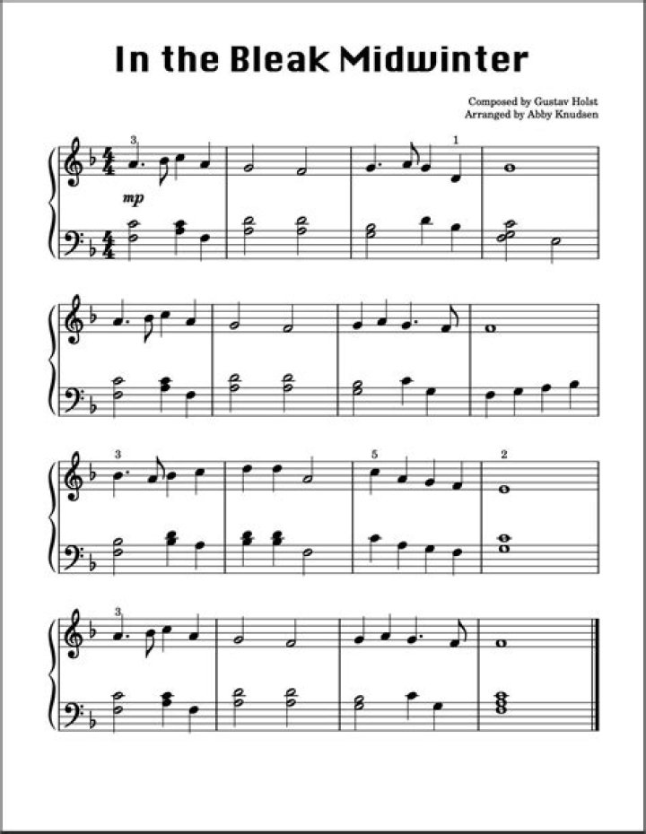 In the Bleak Midwinter Piano Solo Sheet Music PDF