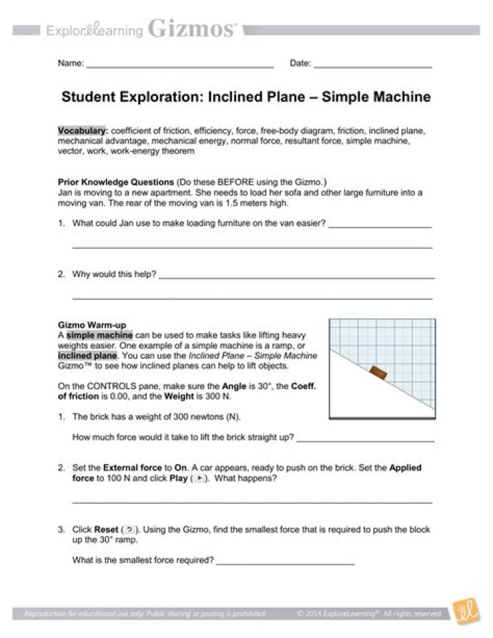 Inclined Plane Simple Machine Gizmo Answer Key PDF with Step-by-Step Solutions