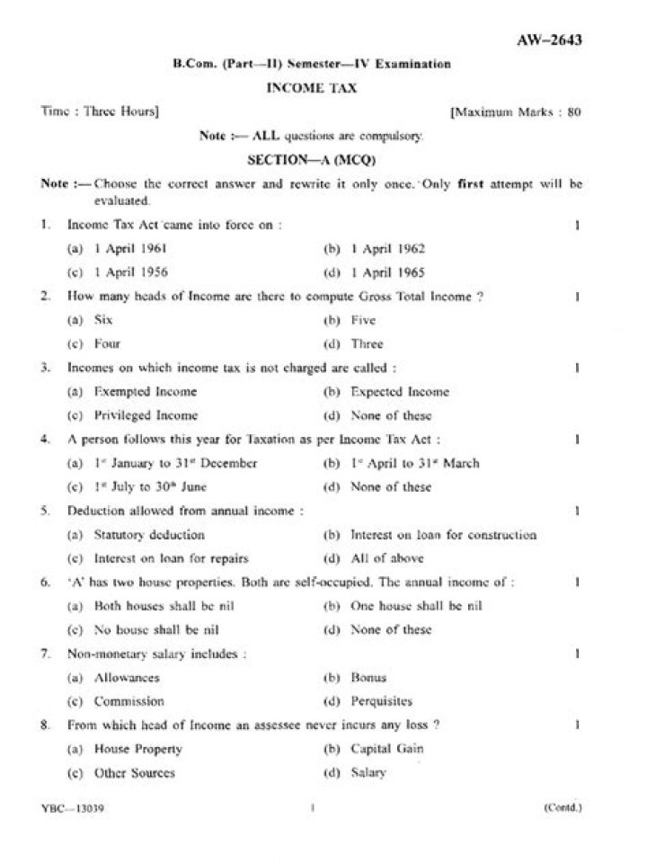 Income Tax Exam Questions & Answers PDF – Practice Tests & Solutions