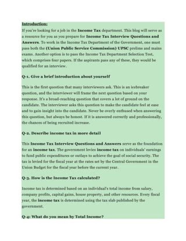 Top Income Tax Interview Questions PDF for 2024