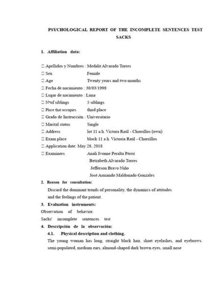 Complete the Incomplete Sentences Psychological Test PDF