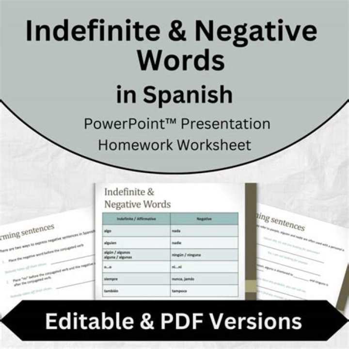 Free Indefinite and Negative Words Spanish Worksheet PDF Download